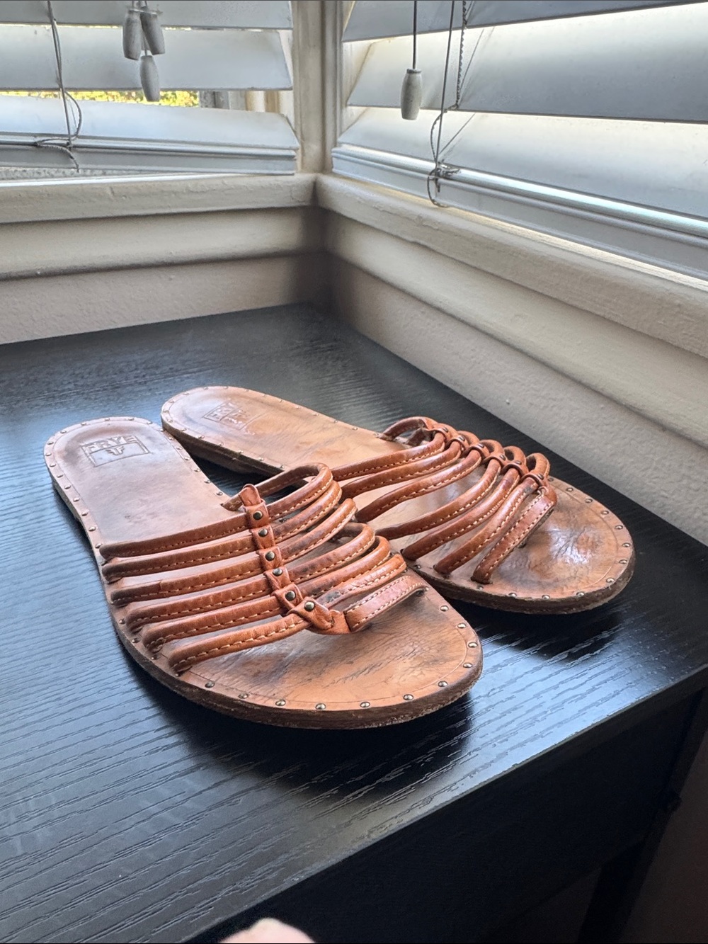 Frye Brown Multi-Strap Leather Slide Sandals